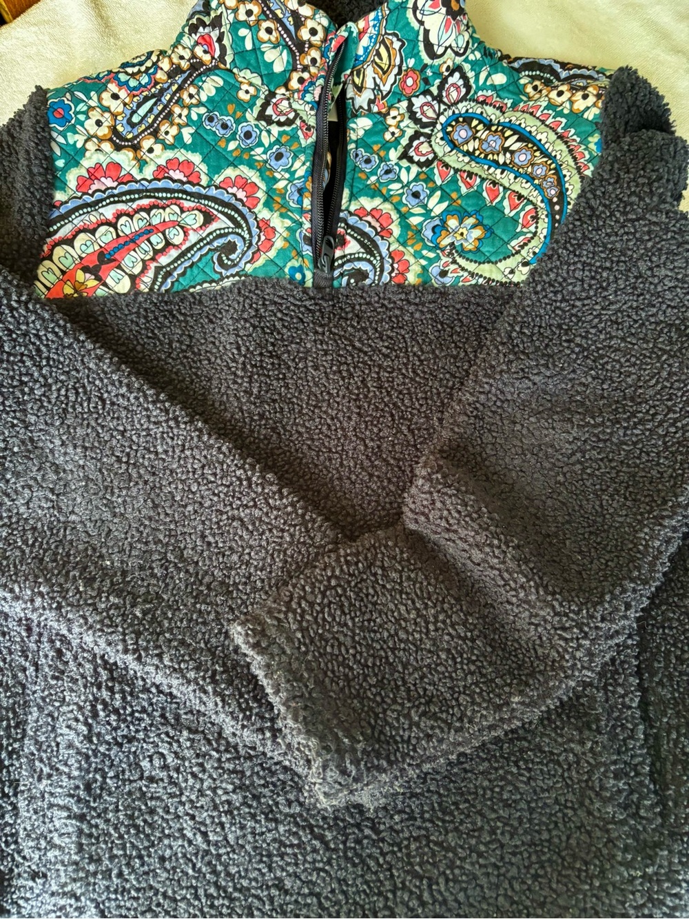 Vera Bradley Black Quilted Sherpa Jacket with Paisley Trim